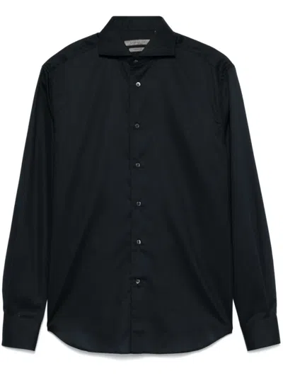 Corneliani Tailored Black Cotton Shirt With Button-down Front
