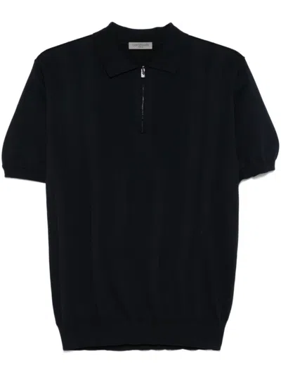 Corneliani Tailored Black Short-sleeve Sweater With Polo Collar