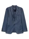Corneliani Indigo Blue Linen Blended Single Breasted Blazer
