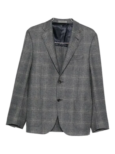 CORNELIANI TAILORED CHECKERED GREY BLAZER WITH NOTCH LAPELS