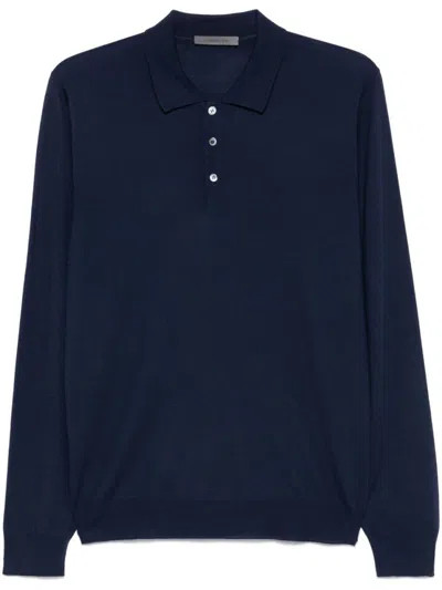 Corneliani Tailored Polo Sweater In Blue Virgin Wool In Black