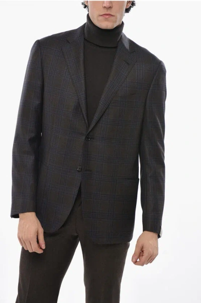Corneliani Tartan Patterned Academy Light Half-lined Blazer In Gray