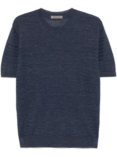 Corneliani Textured Blue Sweatshirt In Linen-silk Blend
