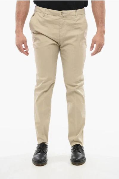 Corneliani Id Linen And Cotton Chinos Pants With Belt Loops In Neutral
