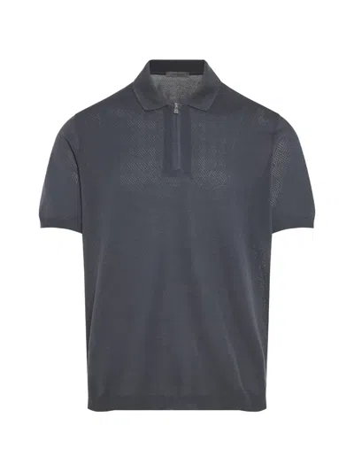 Corneliani Textured Half-zip Polo Shirt In Gray