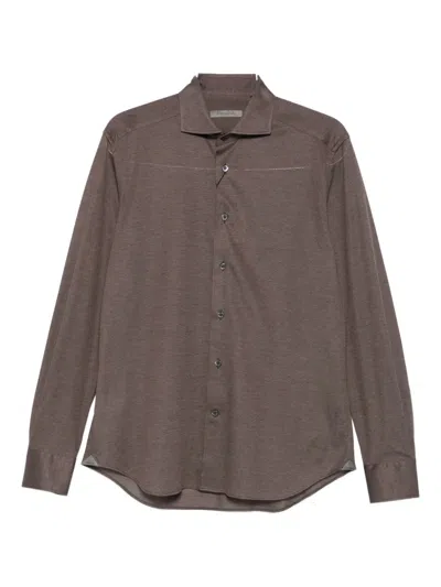 Corneliani Textured Long-sleeved Shirt In Brown