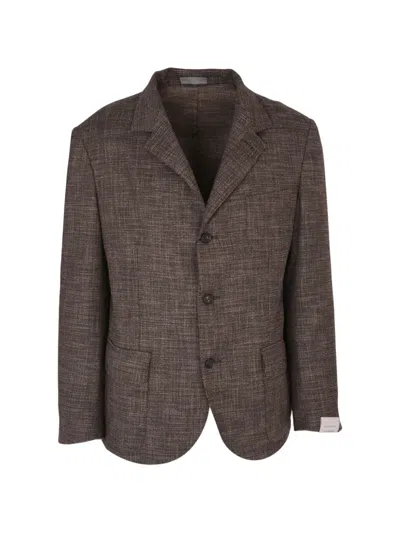 Corneliani Textured Single-breasted Blazer In Brown