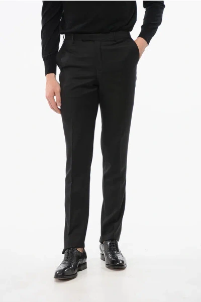 Corneliani Textured Virgin Wool Pants With Belt Loop In Black