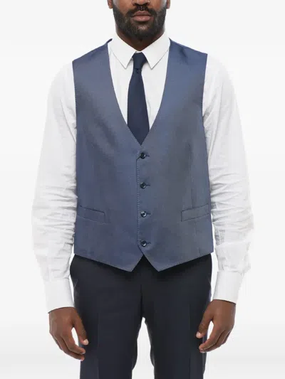 Corneliani Textured-finish Silk Waistcoat In Blue