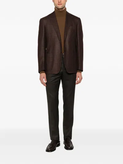 Corneliani Textured-finish Single-breasted Blazer In Brown
