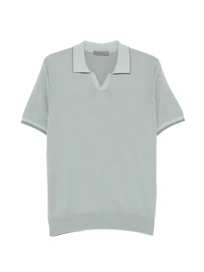 Corneliani Textured-knit V-neck T-shirt In Blue
