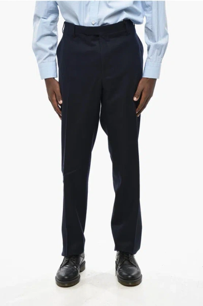 Corneliani Thick Wool Pants With Hidden Clousure In Black