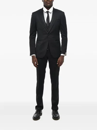 Corneliani Three-piece Silk-blend Suit In Black