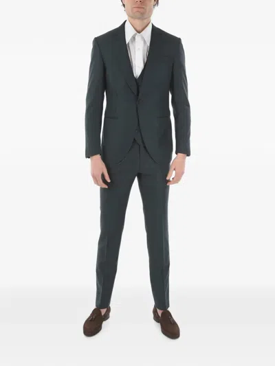 Corneliani Three-piece Wool Suit In Green