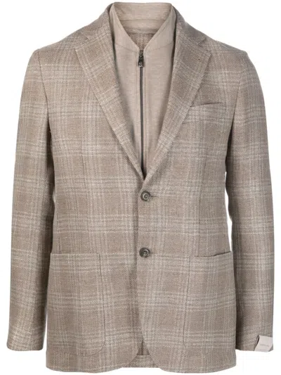 Corneliani Tonal Plaid Single-breasted Blazer In Braun