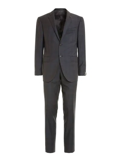 Corneliani Two-piece Check Wool Suit In Marrón