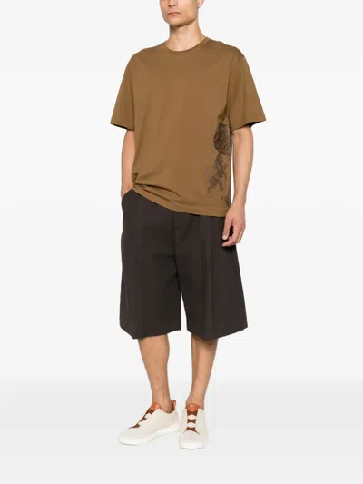 Corneliani Tree-embroidered T-shirt In Brown