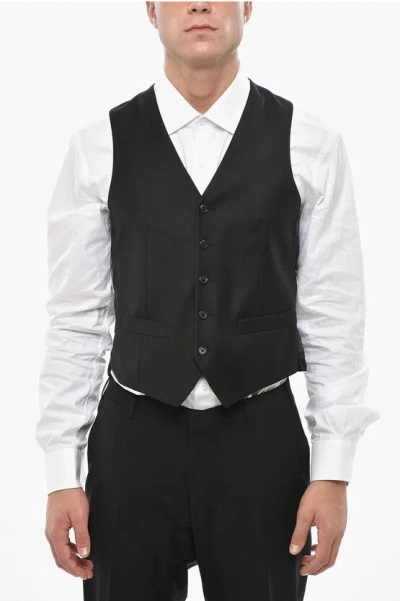 Corneliani Trend Solid Color Extrafine Virgin Wool Waistcoat In Black