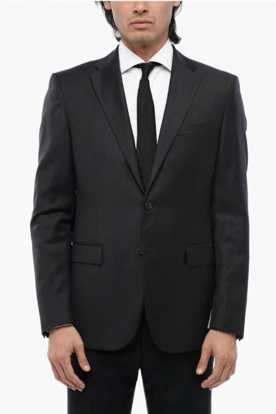 Corneliani Trend Virgin Wool Side Vents Notch Lapel 2-button Blazer In Blue