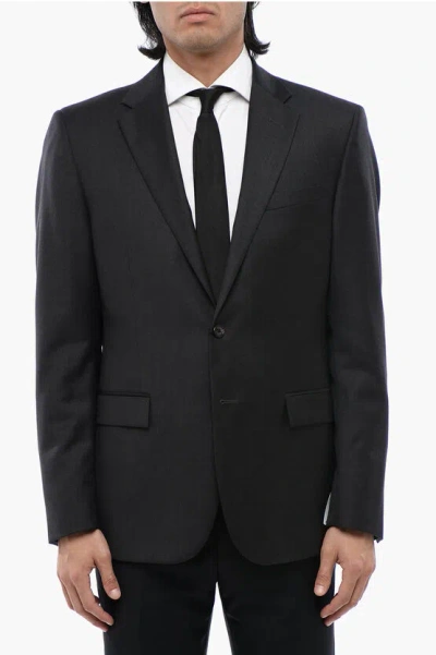 Corneliani Trend Virgin Wool Side Vents Notch Lapel 2-button Blazer In Black