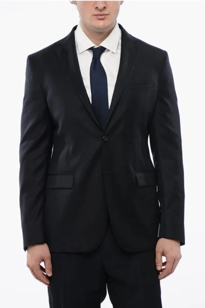 Corneliani Trend Virgin Wool Side Vents Notch Lapel 2-button Blazer In Black