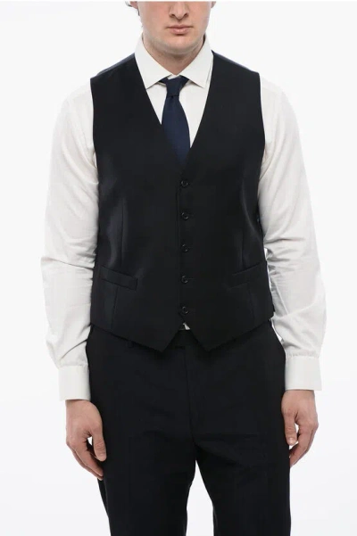 Corneliani Trend Virgin Wool Waistcoat With 2 Pockets In Black