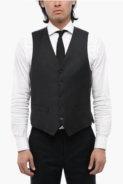 Corneliani Trend Virgin Wool Waistcoat With Back Adjuster In Black