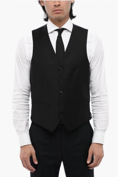 Corneliani Trend Virgin Wool Waistcoat With Back Adjuster In Black
