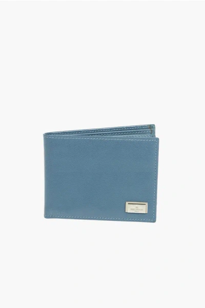 Corneliani Tumbled Leather Trifold Wallet In Blue