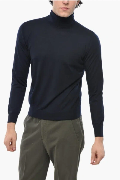 Corneliani Turtleneck Virgin Wool Sweater In Blue