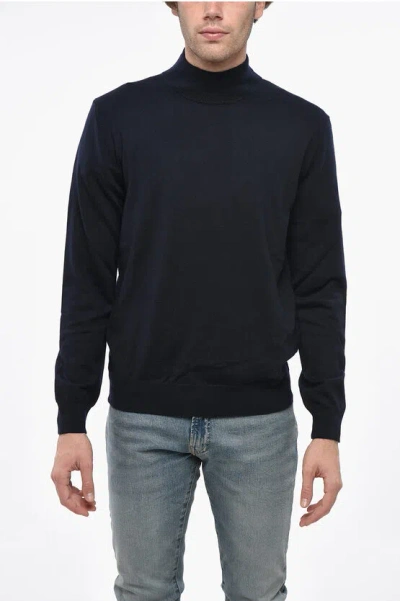 Corneliani Turtleneck Virgin Wool Sweater In Blue