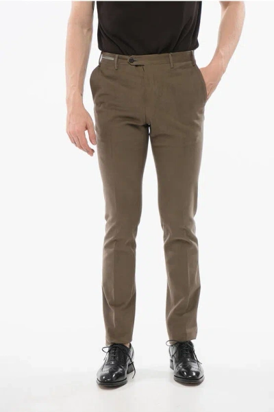 Corneliani Twill Cotton Blend Chinos Pants In Brown