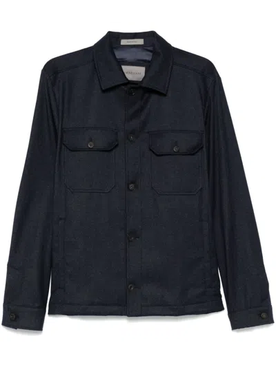 Corneliani Twill Shirt Jacket In Blue