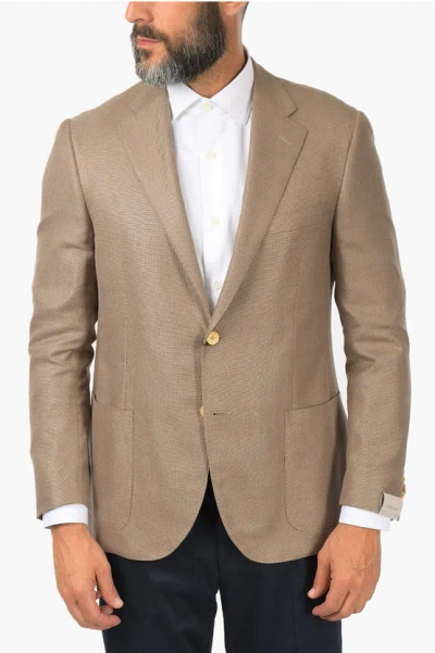 Corneliani Two-buttoned Leader Soft Blazer With Hopsack Pattern In Gray