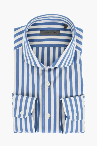 Corneliani Two-tone Awning Striped Shirt In Blue