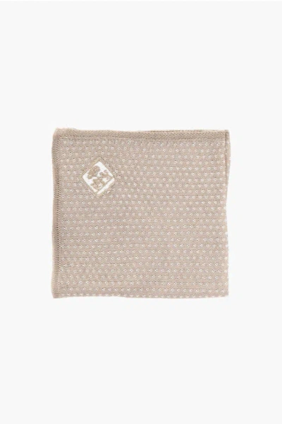 Corneliani Two-tone Pocket Square With Embroidered Logo In Neutral