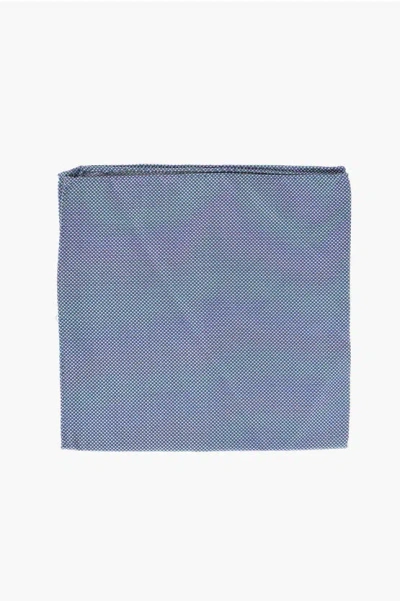 Corneliani Two-tone Pure Silk Pocket Square In Blue