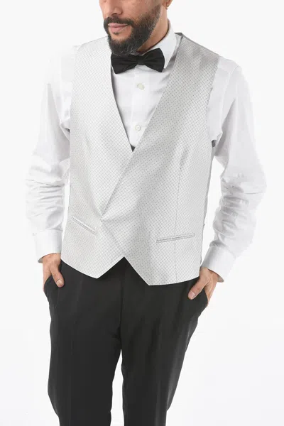 Corneliani Two-tone Silk Academy Cerimonia Vest With All-over Logo On T In Grey