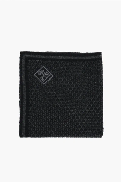 Corneliani Two-tone Silk And Cashmere Pocket Square In Black