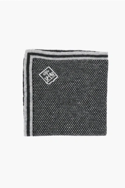Corneliani Two-tone Silk And Cashmere Pocket Square In Black