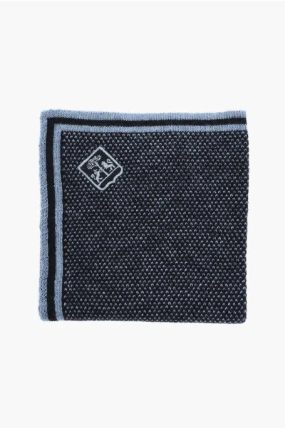 Corneliani Two-tone Silk And Cashmere Pocket Square In Blue