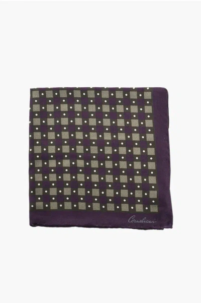Corneliani Two-tone Silk Pocket Square With Checks And Dots In Blue