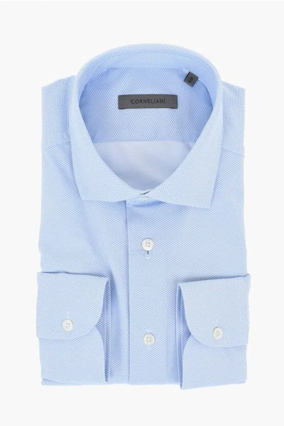 Corneliani Two-tone Stretch Fabric Shirt With Spread Collar In Blue