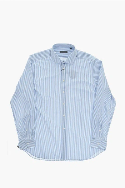 Corneliani Two-tone Striped Shirt With French Collar In Blue