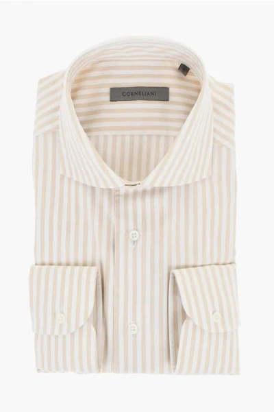 Corneliani Two-tone Striped Shirt With Spread Collar In Neutral