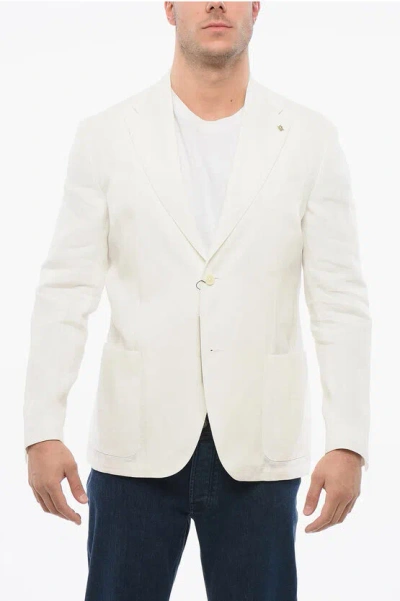 Corneliani Unlined Linen Single Breasted Blazer With Patch Pockets