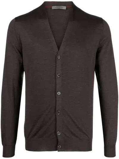 Corneliani V-neck Fine-knit Cardigan In Brown