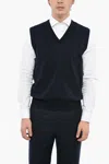 Corneliani V Neck Jacquard Virgin Wool Vest In Blue