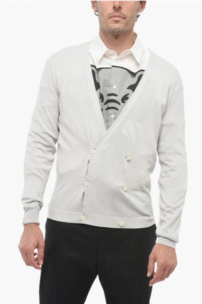 Corneliani V-neck Lightweight Cotton Cardigan In Grey