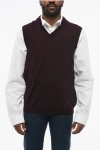 Corneliani V Neck Virgin Wool Vest In Brown
